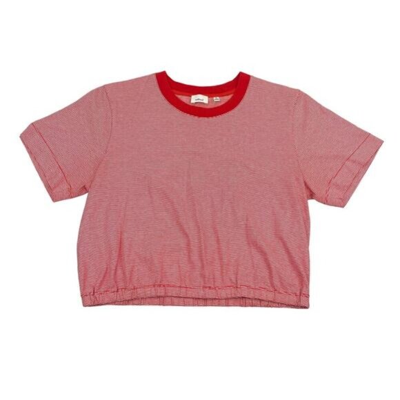 WILFRED Aritzia Piaf Striped Crop T-Shirt Sz Medium Orange - Picture 2 of 4
